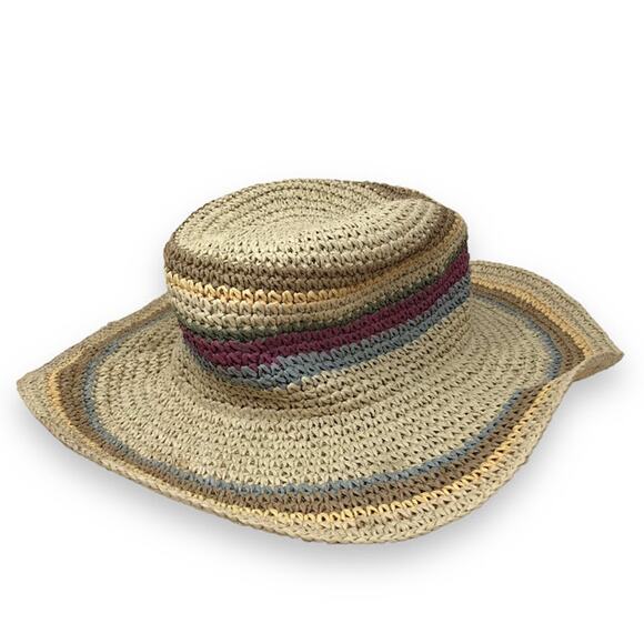 Woven Straw Paper Hat OS Multicolor 100% Paper Pastel Lightweight Summer - Picture 2 of 5